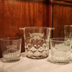 2003 Chivas Regal 12 Crystal Mini Ice Bucket & 2 Old Fashioned Glasses. EUC